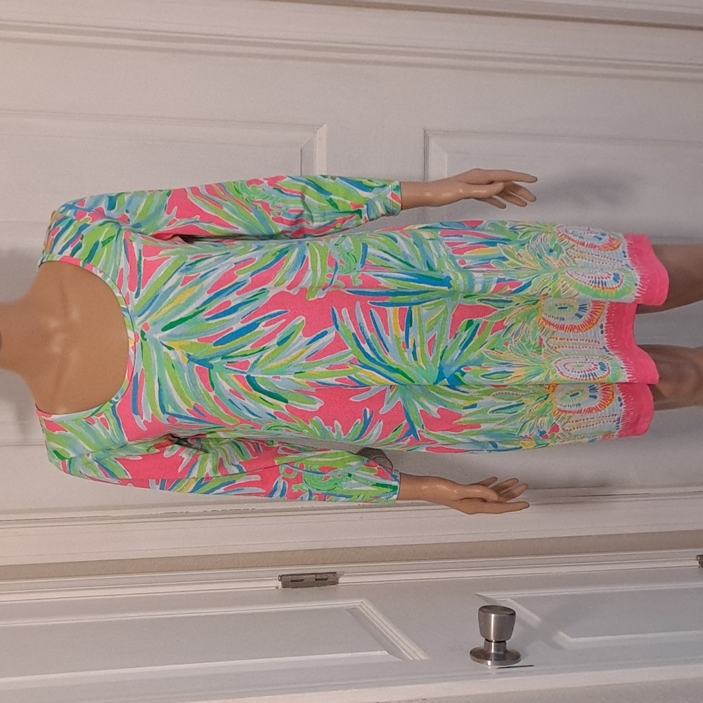 Lilly Pulitzer Palm Tree Leaves Medium A-Frame Sun Dress with 3/4-Length Sleeves